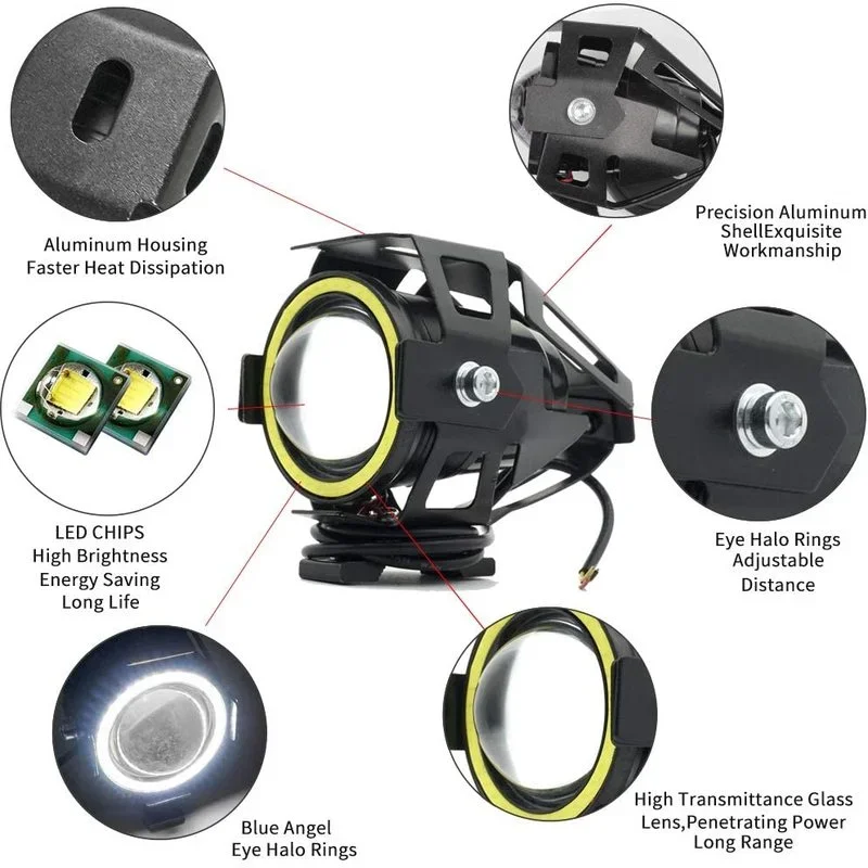 U7 LED Auxiliary Bright Motorc - Universal Motorcycle Led Headlight Projector ulasan dan harga